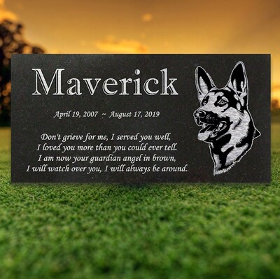 Personalized Dog Memorial - Granite Stone Pet Grave Marker - 6x12 - Maverick - image4